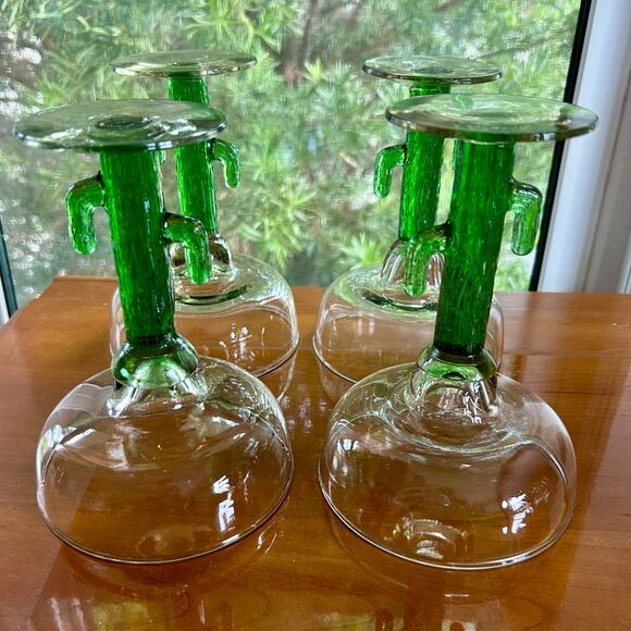 Set of 4 Vintage Green Cactus Stem Margarita Glasses – 7” - Picture 9 of 15